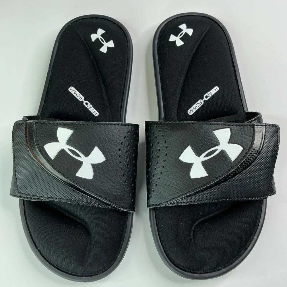 Under Armour Black Ignite VI Slide Sandals Kids Size 6Y 4D Foam 3022728-001